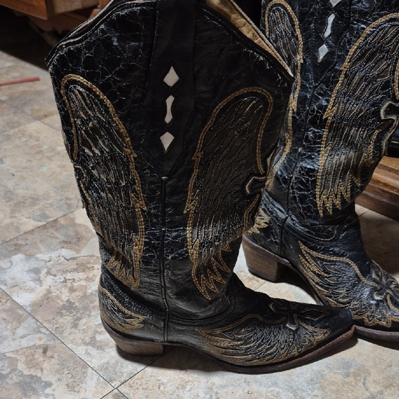 Corral Vintage Wings  Crosses Cowgirl Boots Black Gold Silver Woman's Size 7.5 W - Picture 3 of 16